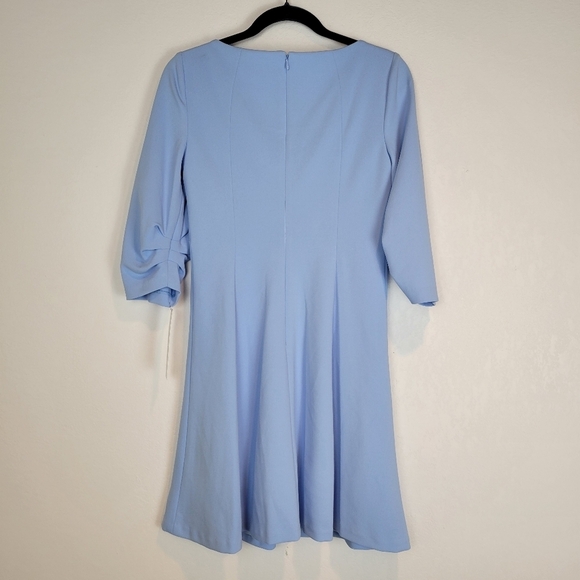 NWT Calvin Klein Pleated Shift 3/4 Sleeve Ruched A-Line Dress Blue Serene - Picture 4 of 11